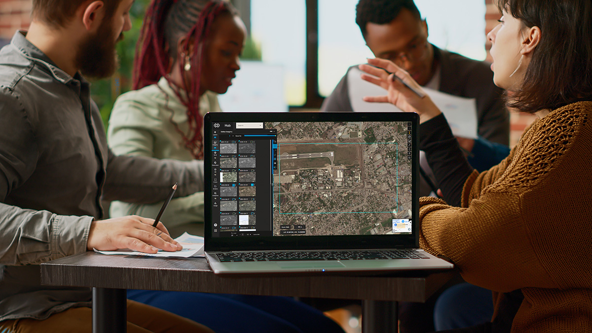 Professional users working with the Vantor Hub satellite imagery platform